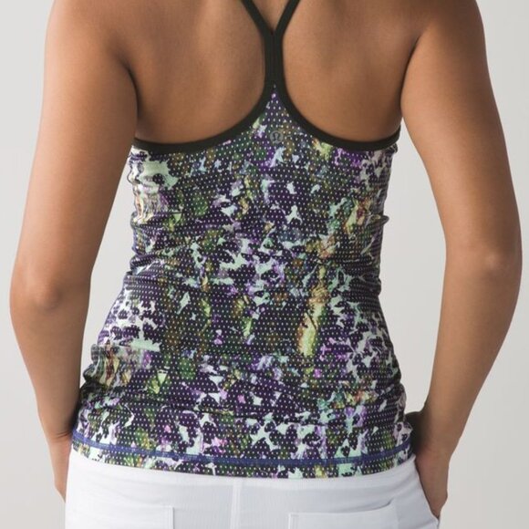 Lululemon Power Y Tank *Luon, Floral Sport White Multi / Gator Green Size 6 - Picture 2 of 10